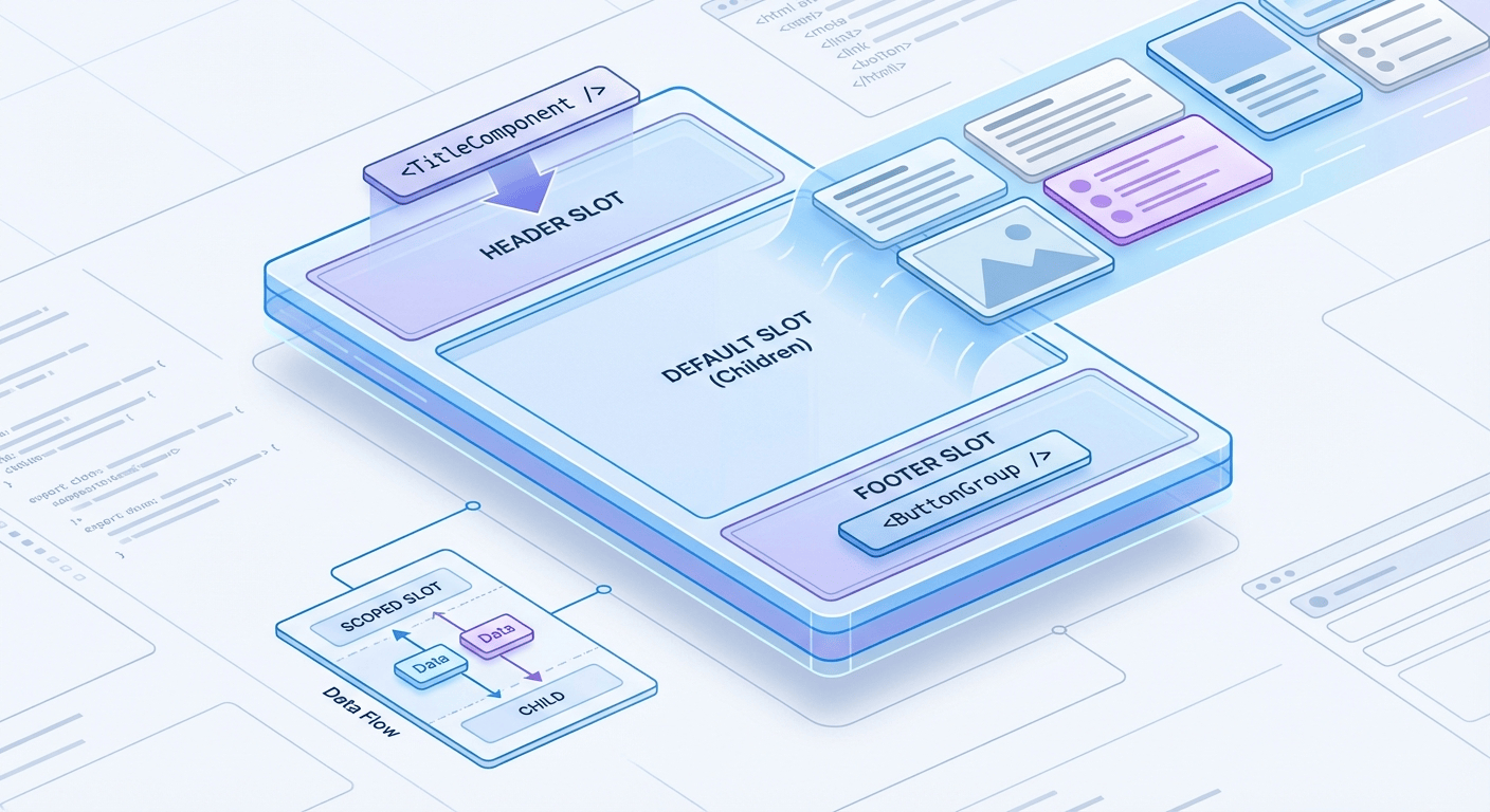 Headless component diagram with header, default, and footer slots.