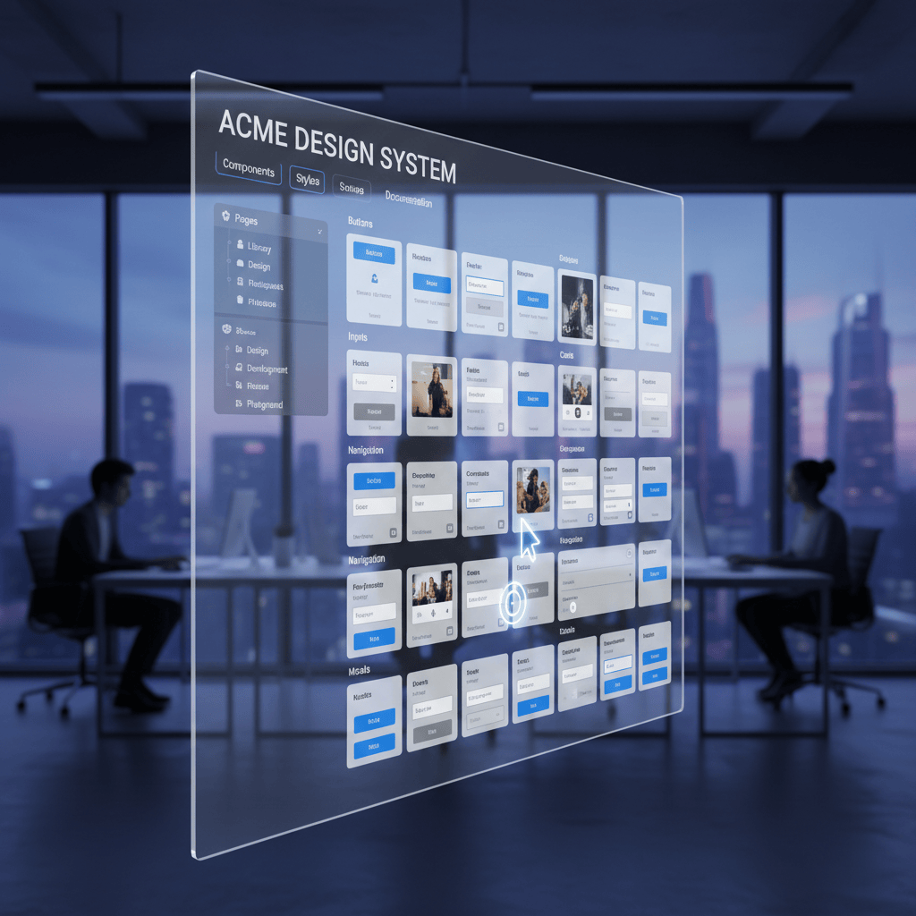 Design system component library floating in a modern office.